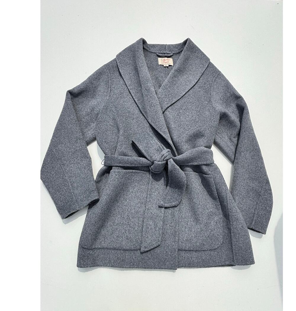 Marine Layer Lia Wool Robe Belted Shawl Collar Coat Gray S
